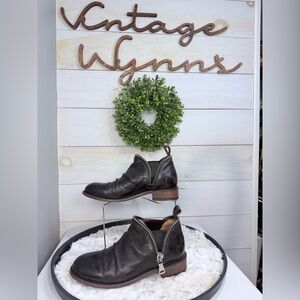 John Fluevog Dark Brown Leather Ankle Booties with Side Zip